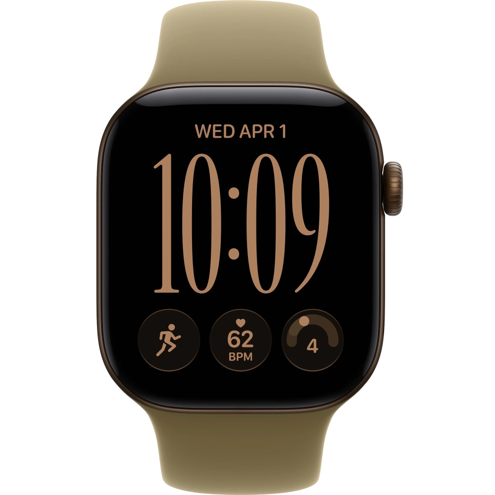 Часы Apple Watch Series 12, 46 мм, алюминий тёмно-бронзового цвета, ремешок Sport Band оливкового цвета