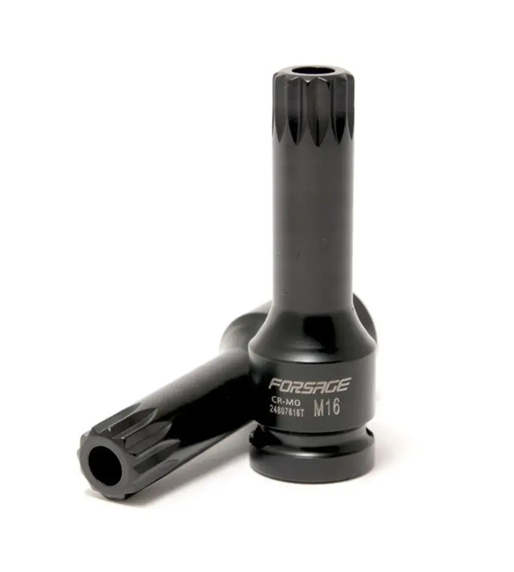 Головка-бита SPLINE глубокая ударная1/2'', M16 с отверстием Forsage F-24807816T