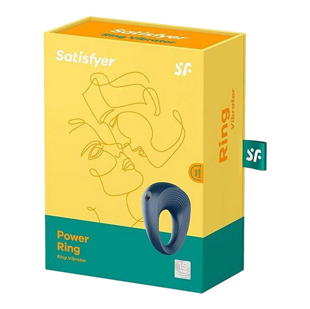 Синее эрекционное кольцо 2,5см с вибрацией Satisfyer Power Ring