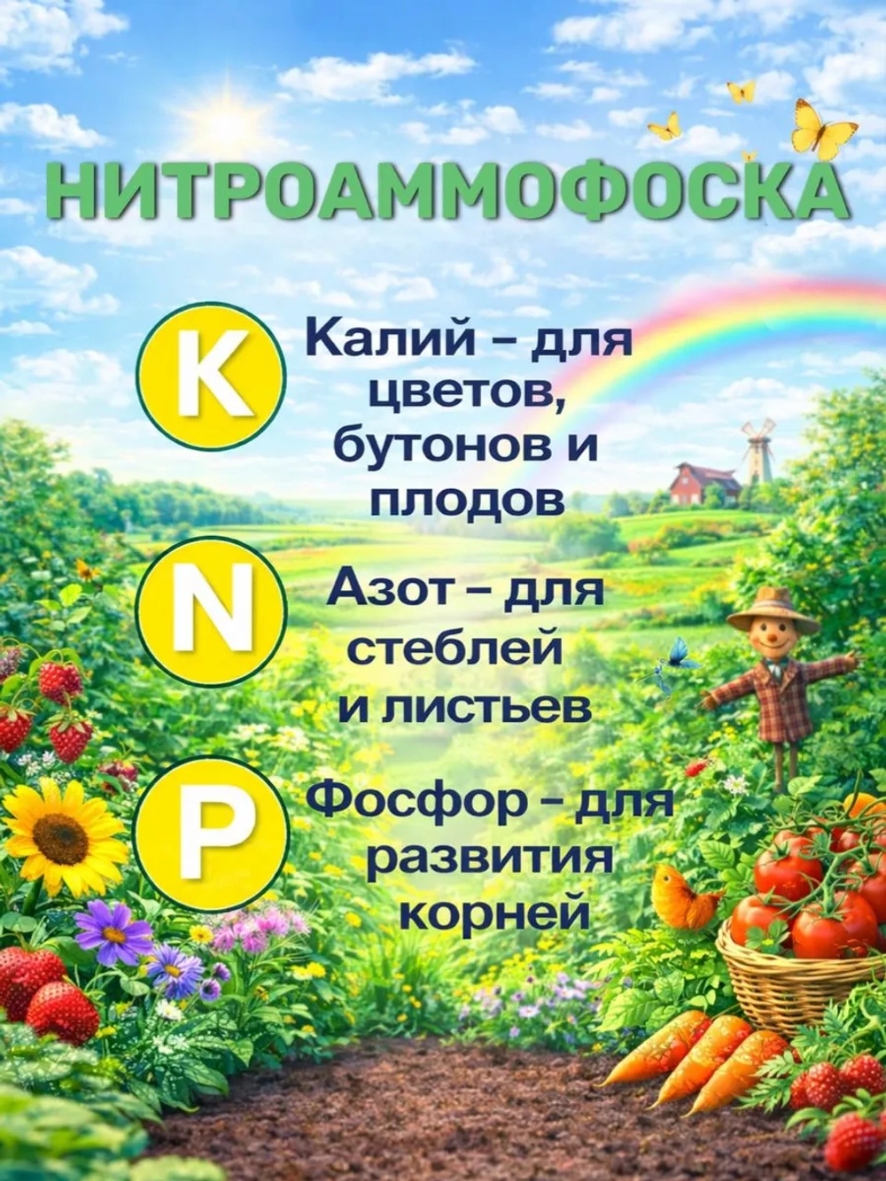 НИТРОАММОФОСКА Азофоска, 2кг, Удобрение для сада и огорода.