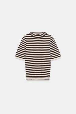 ZARA ТОП В ПОЛОСКУ, ЭКРЮ/ГРАНАТОВЫЙ