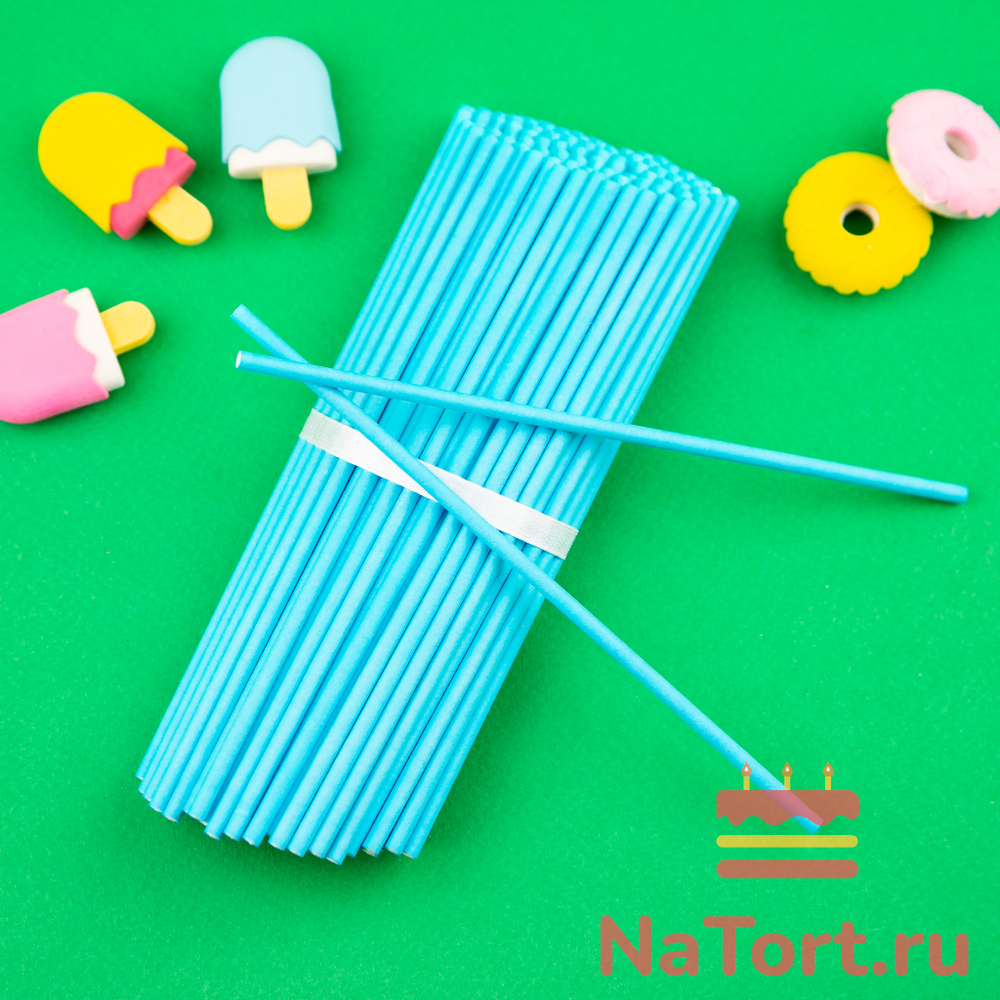 Палочки бумажные для Cake pops (голубые, 15 см, 100 шт)