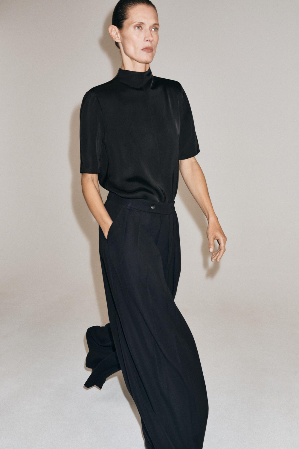 ZARA БРЮКИ ОБЪЕМНОГО КРОЯ ZW COLLECTION, МОРСКОЙ СИНИЙ