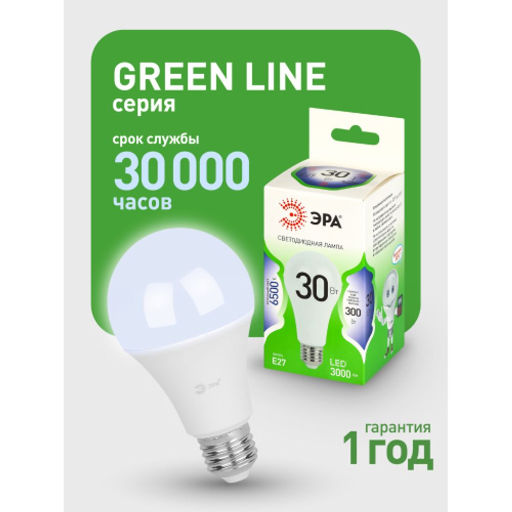 Лампа светодиодная ЭРА GREEN LINE LED A65-30W-865-E27 GL 30Вт груша холодный свет E27 | Лампы cветодиодные Груша (A)