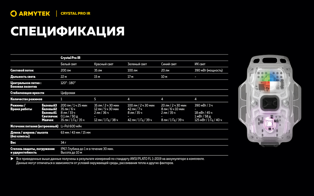 Фонарь Armytek Crystal Pro IR Grey [F10201GIR]