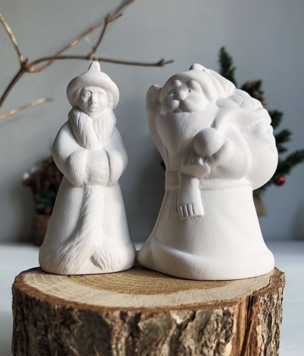 Елочная игрушка Дед Мороз и Снегурочка для росписи, фарфоровая