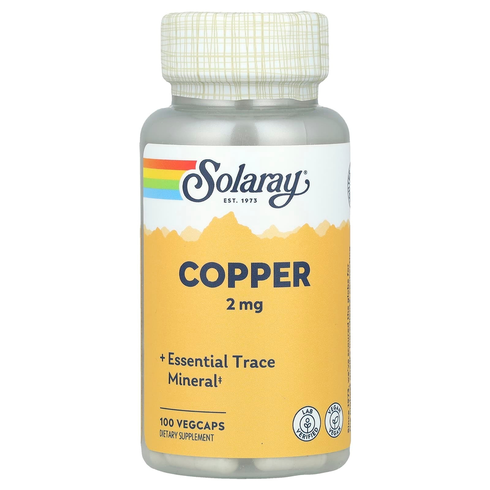 Solaray, Copper 2 mg, 100 Veg Capsules | Mis, 2 mg, 100 kapsula