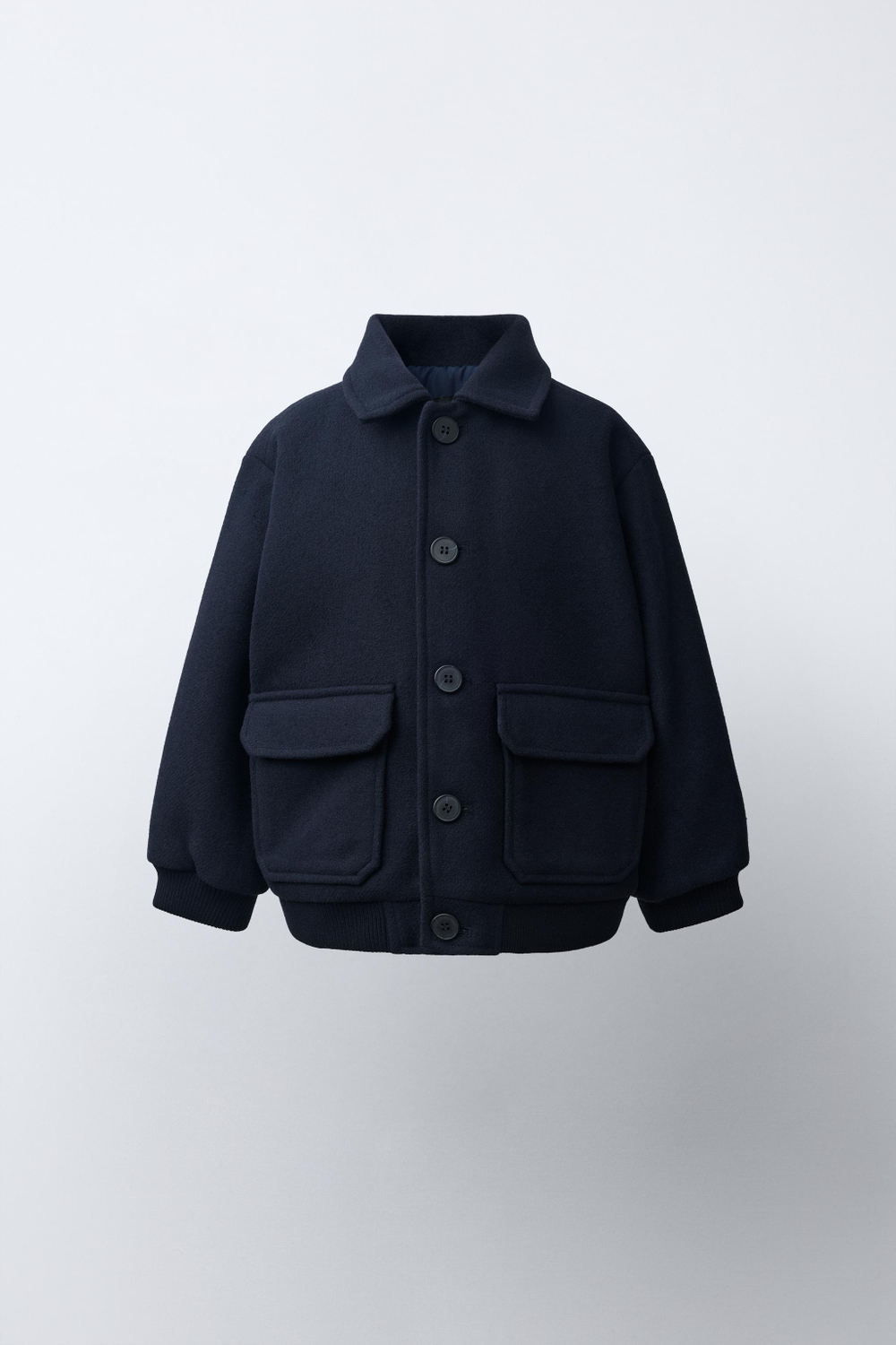 ZARA КУРТКА ИЗ СМЕСОВОЙ ШЕРСТИ, МОРСКОЙ СИНИЙ