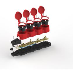 Колодка ЭРА KX-4e-RED-IP44 каучуковая с заземлением 4 розетки 16A IP44 красная | Электротовары