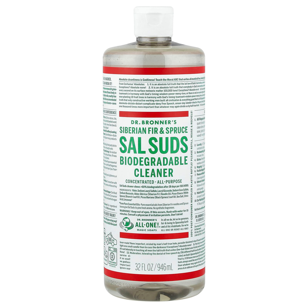 Dr. Bronner's, Sal Suds, биоразлагаемое очиститель, сибирская пихта и ель, 946 мл (32 жидк. унции)