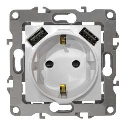 Розетка ЭРА Серия 12 12-4109-13 2P+E 16A-250В штор. с 2xUSB 5В-3А бронза | Эра 12