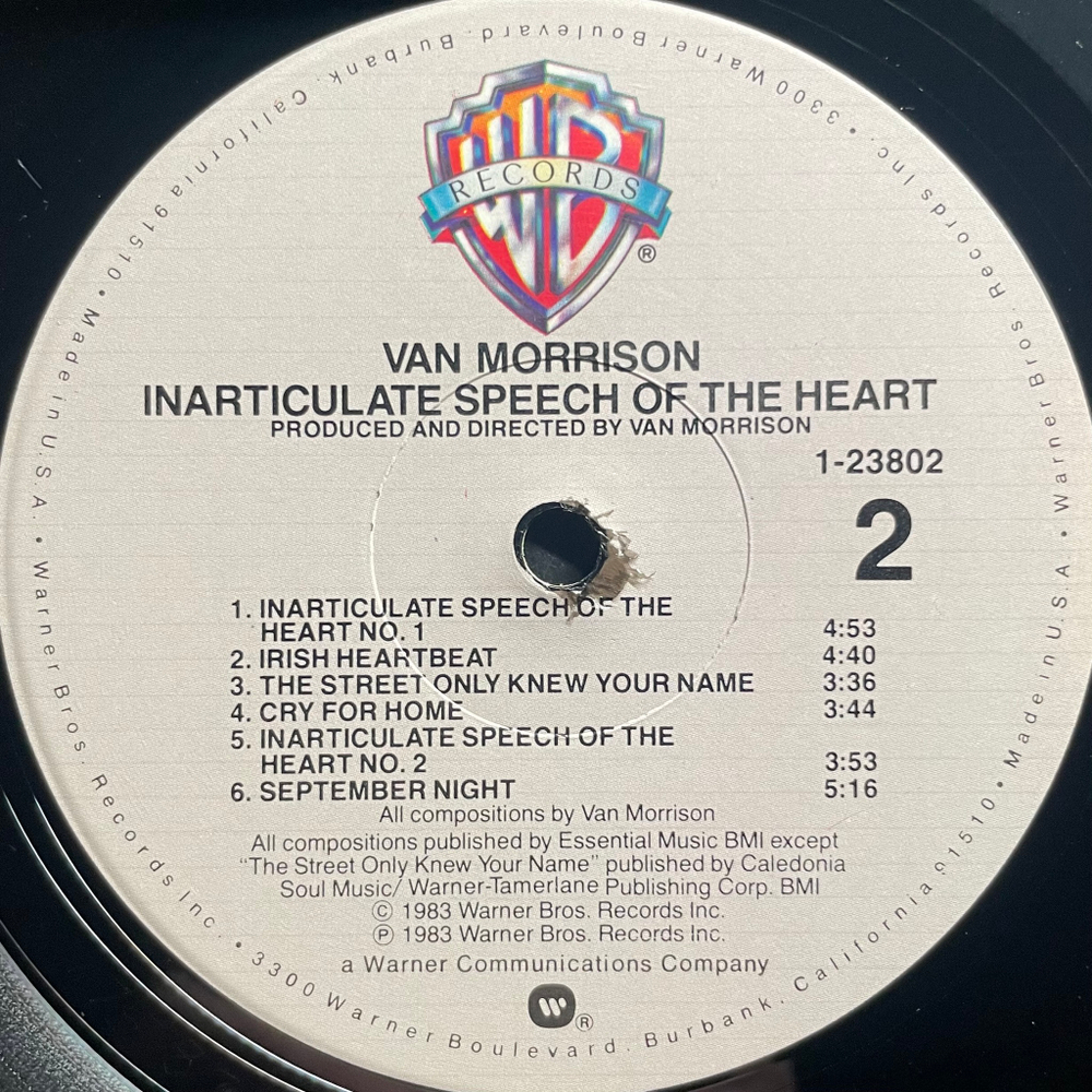 Van Morrison ‎– Inarticulate Speech Of The Heart (США 1983г.)
