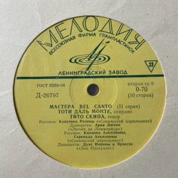 Винтажная виниловая пластинка LP Мастера Бельканто (2 Серия) (СССР 1969) 10 дюймов