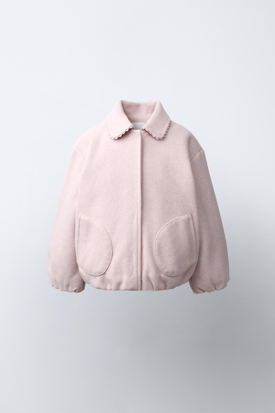 ZARA БОМБЕР С ВОЛНИСТОЙ ОТДЕЛКОЙ, РОЗОВЫЙ