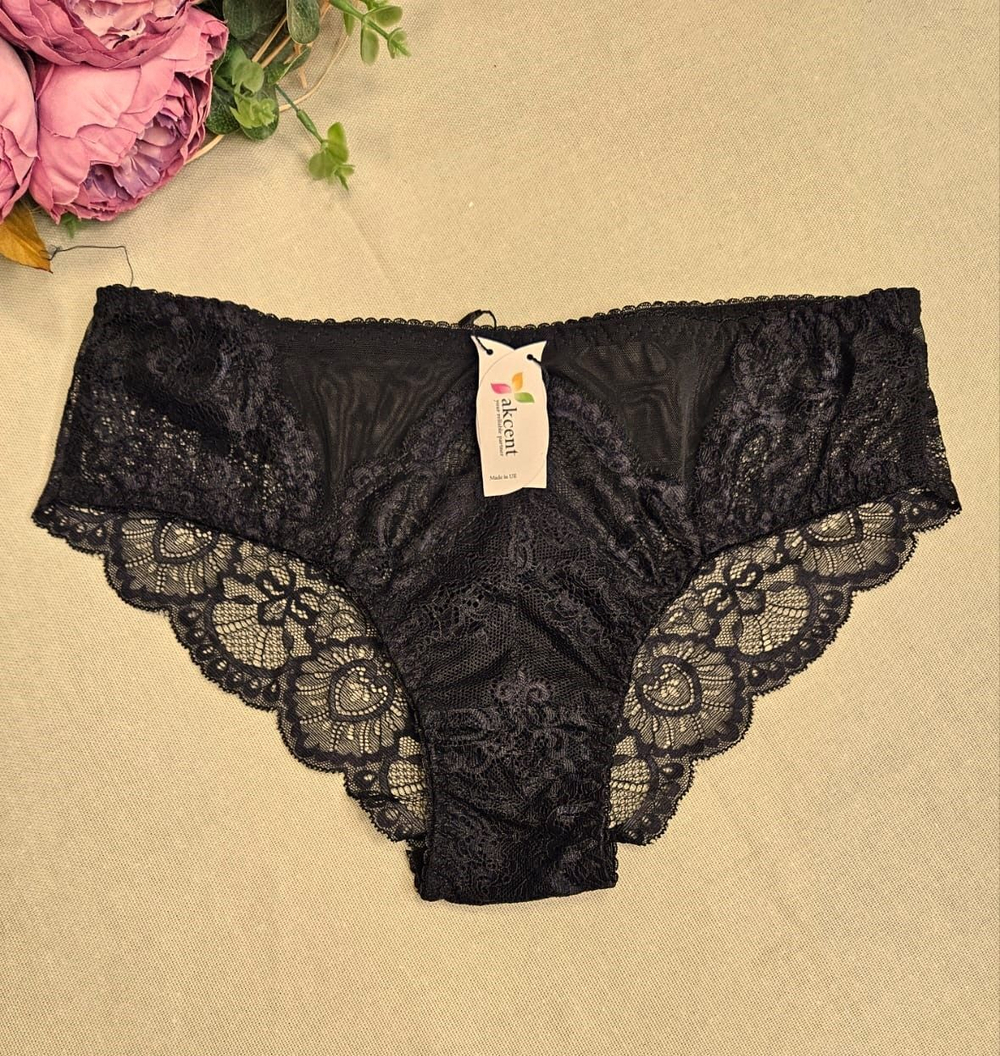 Женские трусики-слип из эластичной сетки и кружева (Размер: 4X) (Цвет: черный)