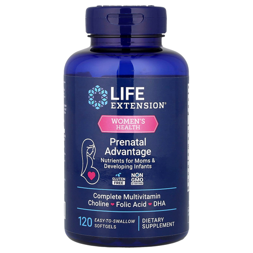 Life Extension, Women's Health, Prenatal Advantage, комплекс для беременных, 120 капсул, которые легко глотать