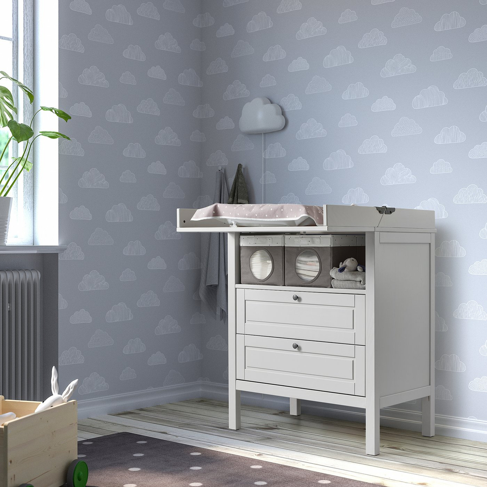 IKEA LEN  (ИКЕА ЛЕН)  -  Коробка для хранения - серая/белая в горошек 25x37x22 см