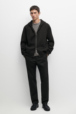 Massimo Dutti Зауженные брюки из смесового хлопка, черный
