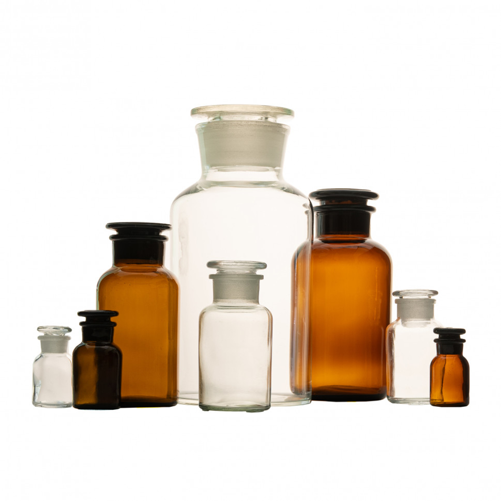 Склянка для реактивов СТШ-2500 из темного стекла с широкой горловиной и притертой пробкой 2500 мл