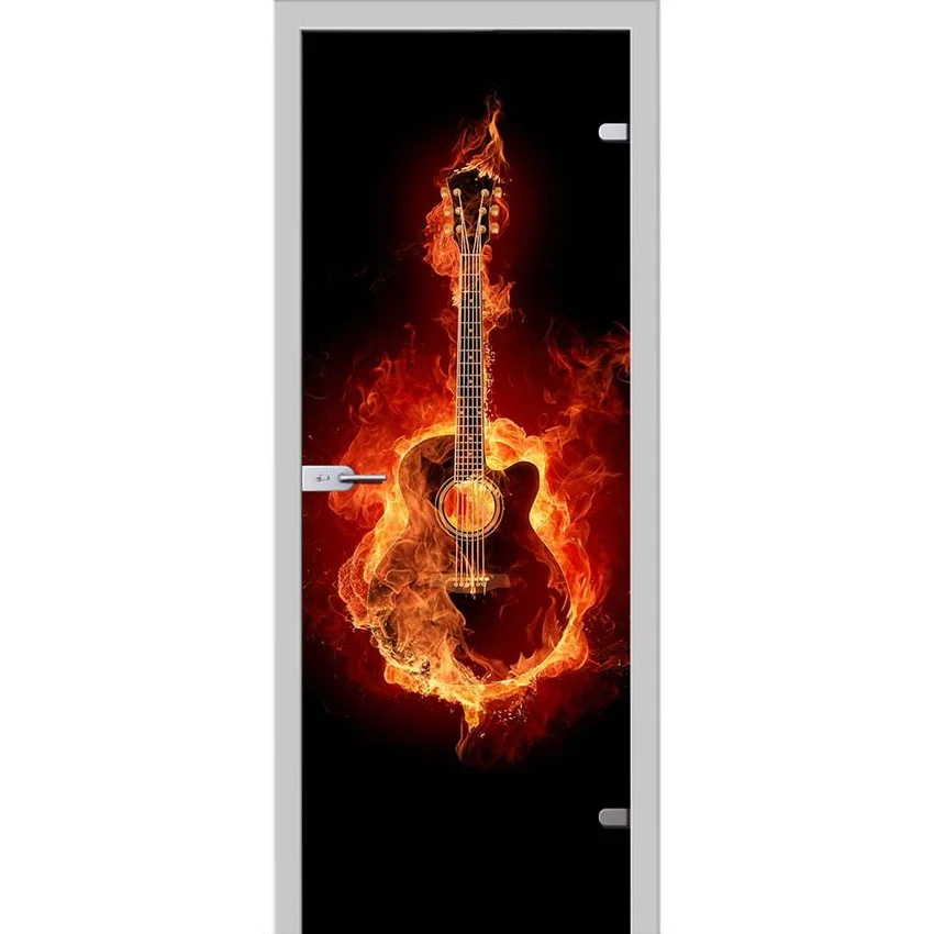 фотография стеклянной двери Акма Guitar с наличниками из экошпона в цвете манхеттен