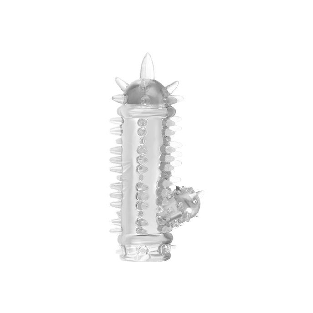 Прозрачная насадка с шипами и клиторальной шишечкой CLIT-BANGER SLEEVE IN CLEAR