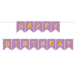 Гирлянда Флажки, Happy Birthday, Светло-сиреневый/Золото, Металлик, 500 см, 16*12 см.