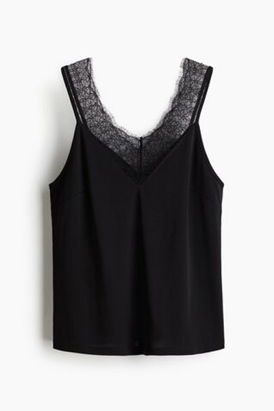 Топ на бретелях с кружевной лентой — Чёрный — H&M 1319127