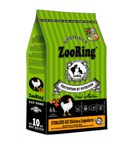 Корм сухой Zooring Sterilized Cat Chicken Lingonberry (Зооринг)Цыпленок с брусникой 10 кг