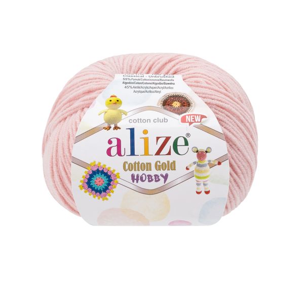 Пряжа Alize (Ализе) Cotton Gold Hobby New / уп.10 мот. по 50 г, 165 м, 393 светло-розовый