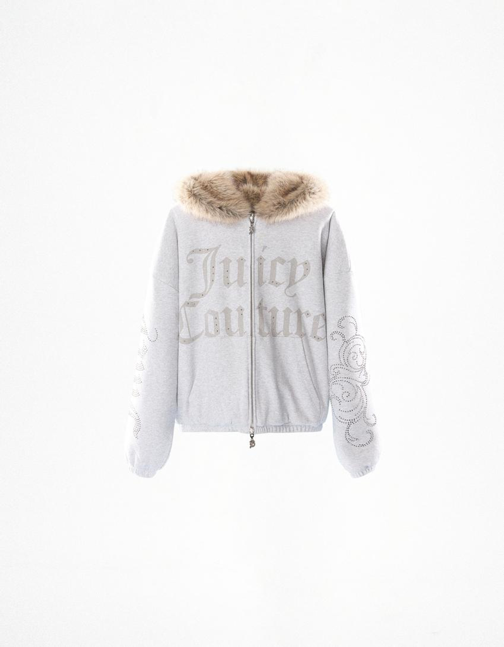 BERSHKA X JUICY COUTURE ДВУСТРОННЯЯ КУРТКА С КАПЮШОНОМ, СЕРЫЙ
