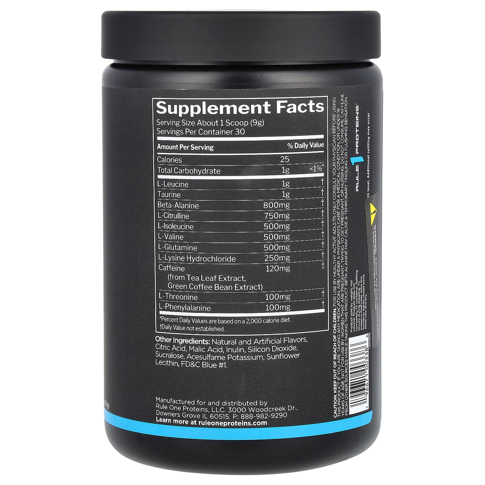 Rule One Proteins, Energized Amino, аминокислоты, со вкусом голубой малины, 270 г (9,52 унции)
