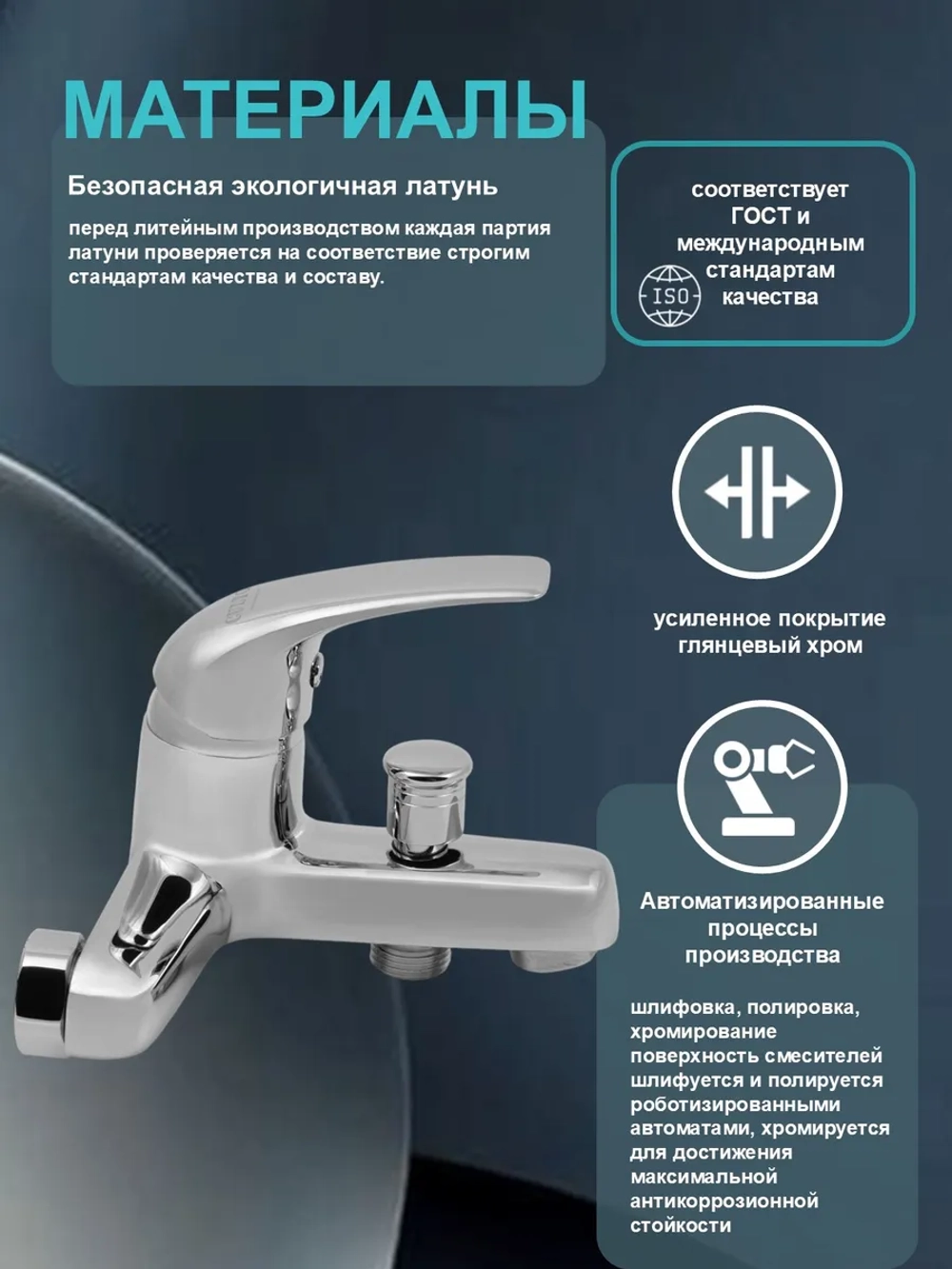 Смеситель для ванны хромированная латунь серии SIMPLE