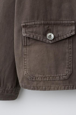 ZARA КУРТКА-РУБАШКА ИЗ КАНВАСА С КАРМАНАМИ, КОРИЧНЕВЫЙ