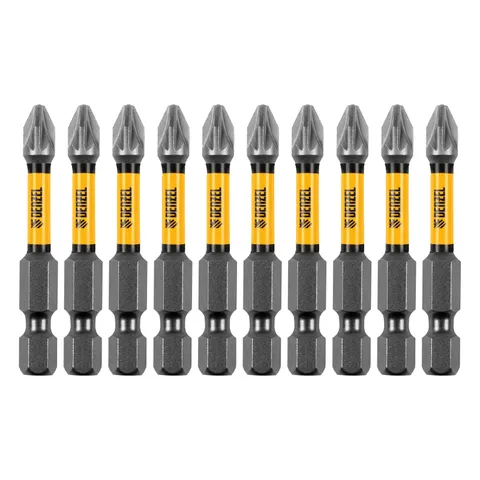 Бита IMPACT, PZ2x50 мм, лазерная обработка шлица, сталь S2, 10 шт., Е 6,3 Denzel