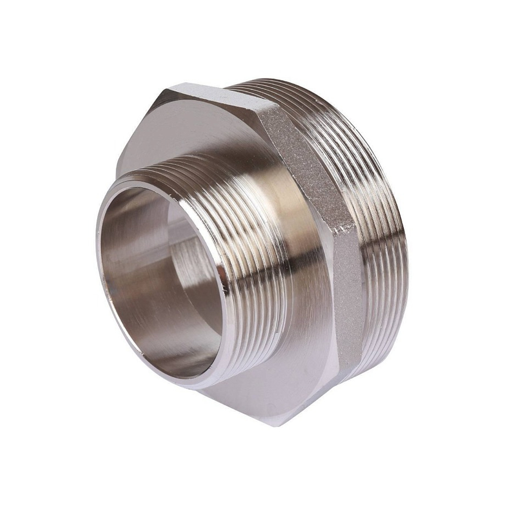 Ниппель редукционный STOUT SFT 0004 - 3" x 2" (для стальных труб, латунь никелированная)