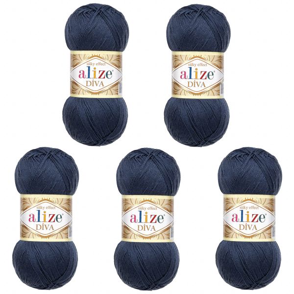 Пряжа Alize (Ализе) Diva / уп.5 мот. по 100 г, 350м, 361 темно-синий A