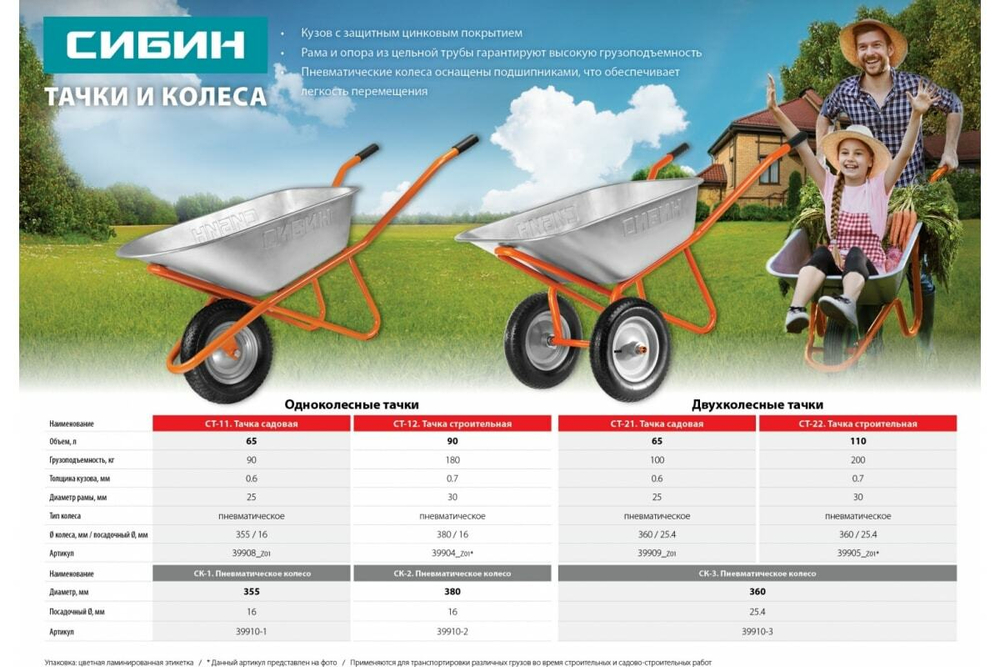 Строительная двухколесная тачка СИБИН СТ-22 200 кг 39905_z01