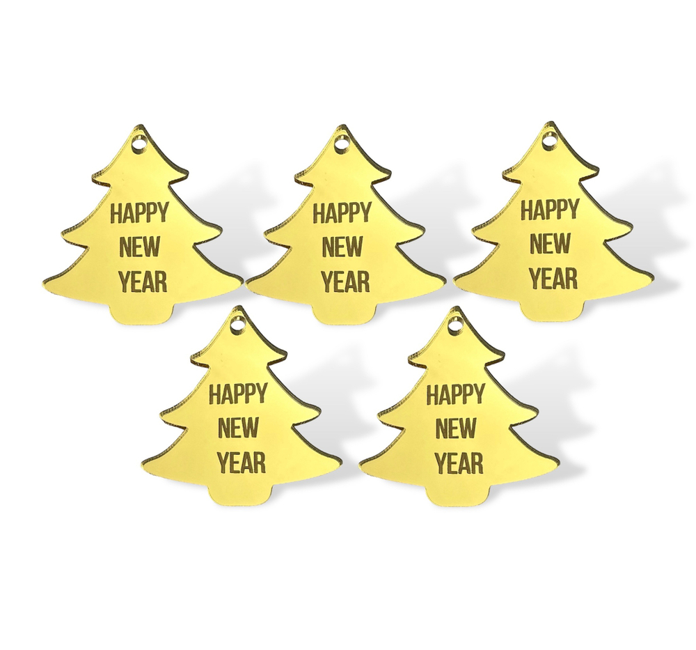 Бирка "Ёлочка" Happy New Year  (4см) 5шт акрил