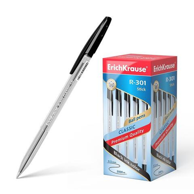 Ручка шариковая 1.0мм, чёрная "R-301 Classic Stick" (ErichKrause)