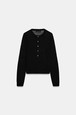 ZARA СВИТЕР НА ПУГОВИЦАХ, ЧЕРНЫЙ