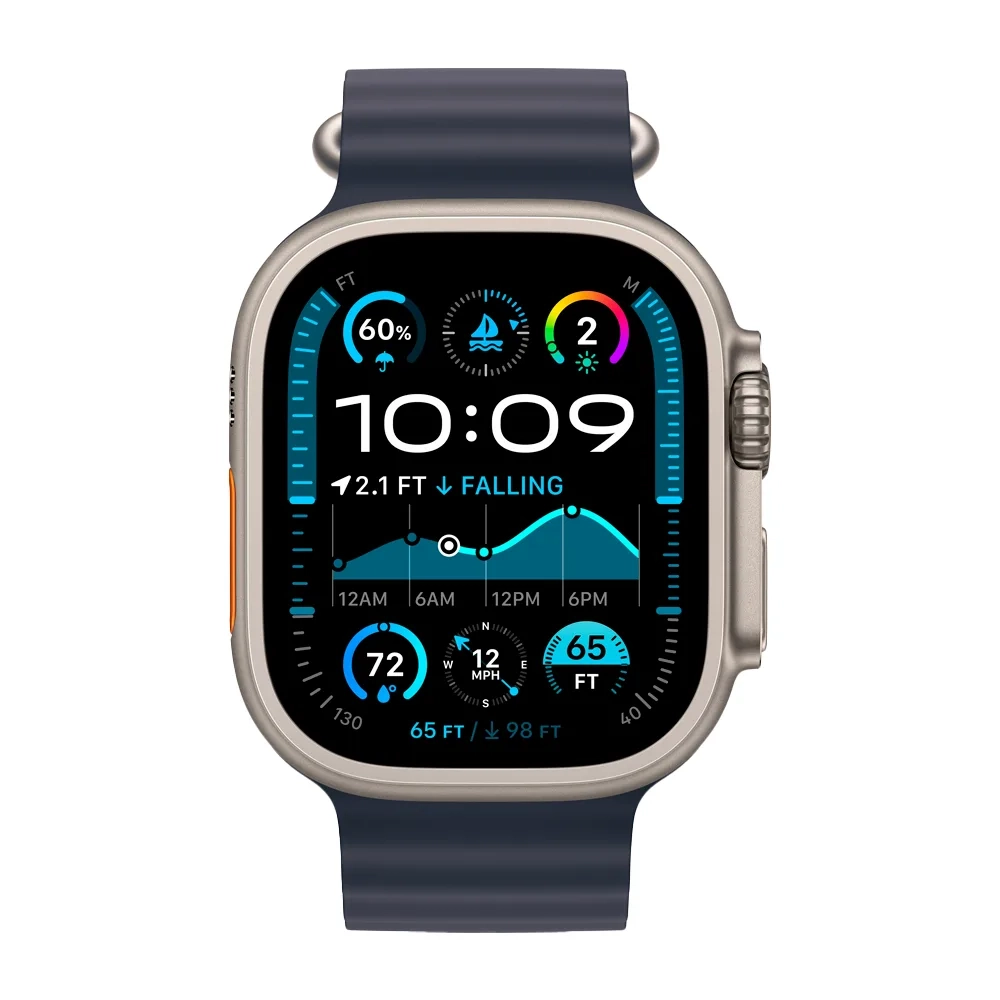 Умные часы Apple Watch Ultra 2 (2024) GPS + Cellular, 49mm, Natural Titanium Case with Navy Ocean Band, (Темно-синий)
