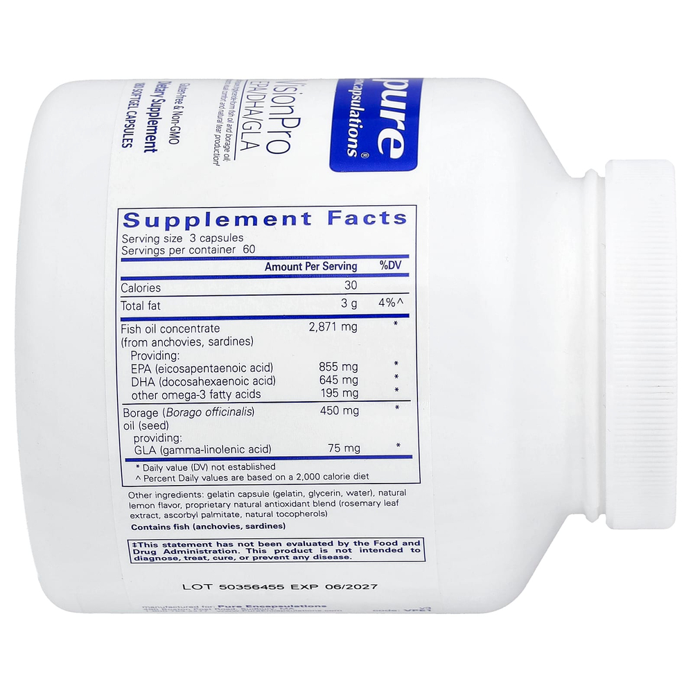 Pure Encapsulations, VisionPro EPA DHA GLA, 180 Softgel Capsules