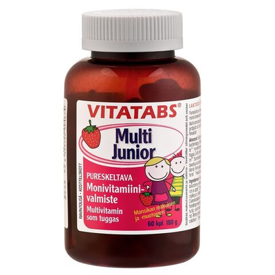 Vitatabs Multi Junior со вкусом и в форме клубники мультивитамины для детей 60 шт. 180 г (из Финляндии)