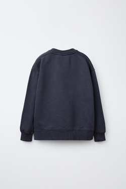 ZARA ОДНОТОННАЯ ТОЛСТОВКА С КАРМАНОМ И НАШИВКОЙ, СЕРО-СИНИЙ