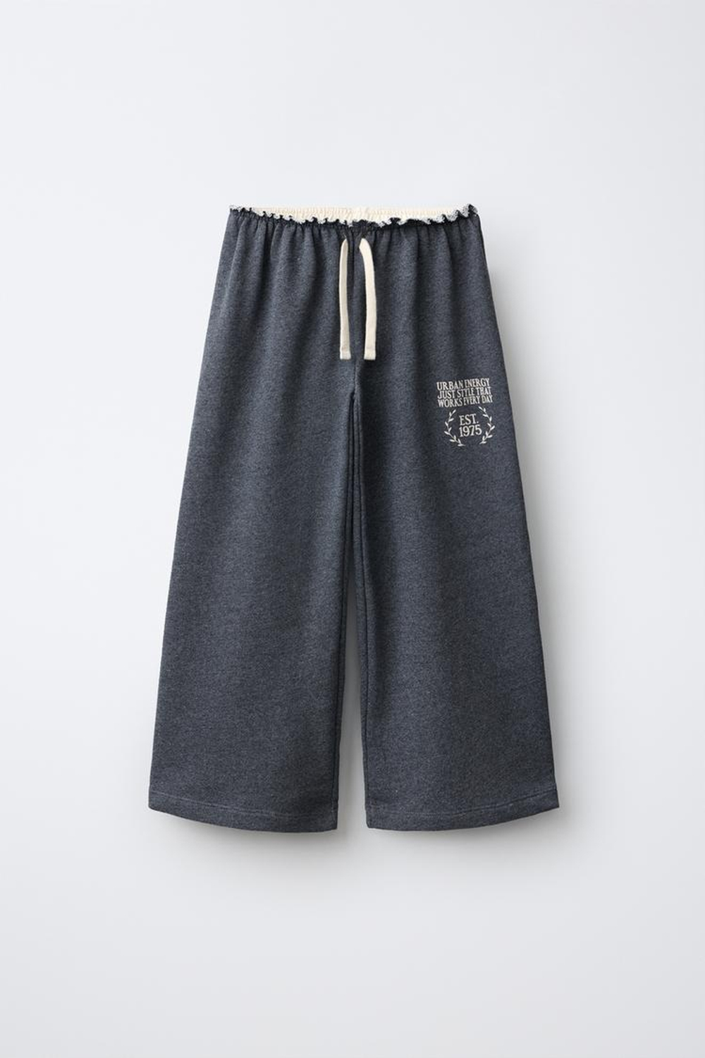 ZARA БРЮКИ WIDE LEG С ПОЯСОМ В РУБЧИК, СЕРЫЙ МЕЛАНЖ