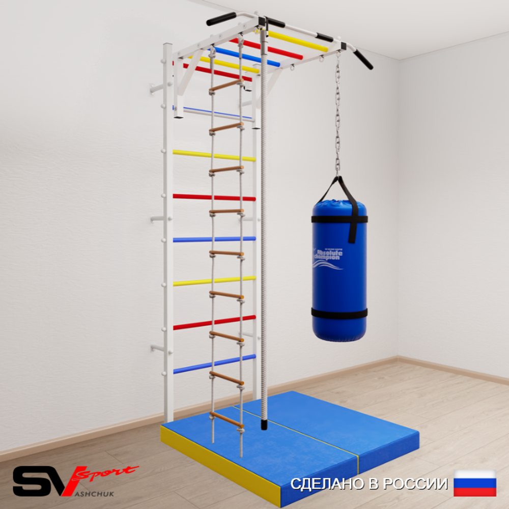 Шведская стенка Sv Sport усиленная 6347 (Турник рукоход/Канат/Лестница/Цепь/Мешок 30кг/Мат 1м)