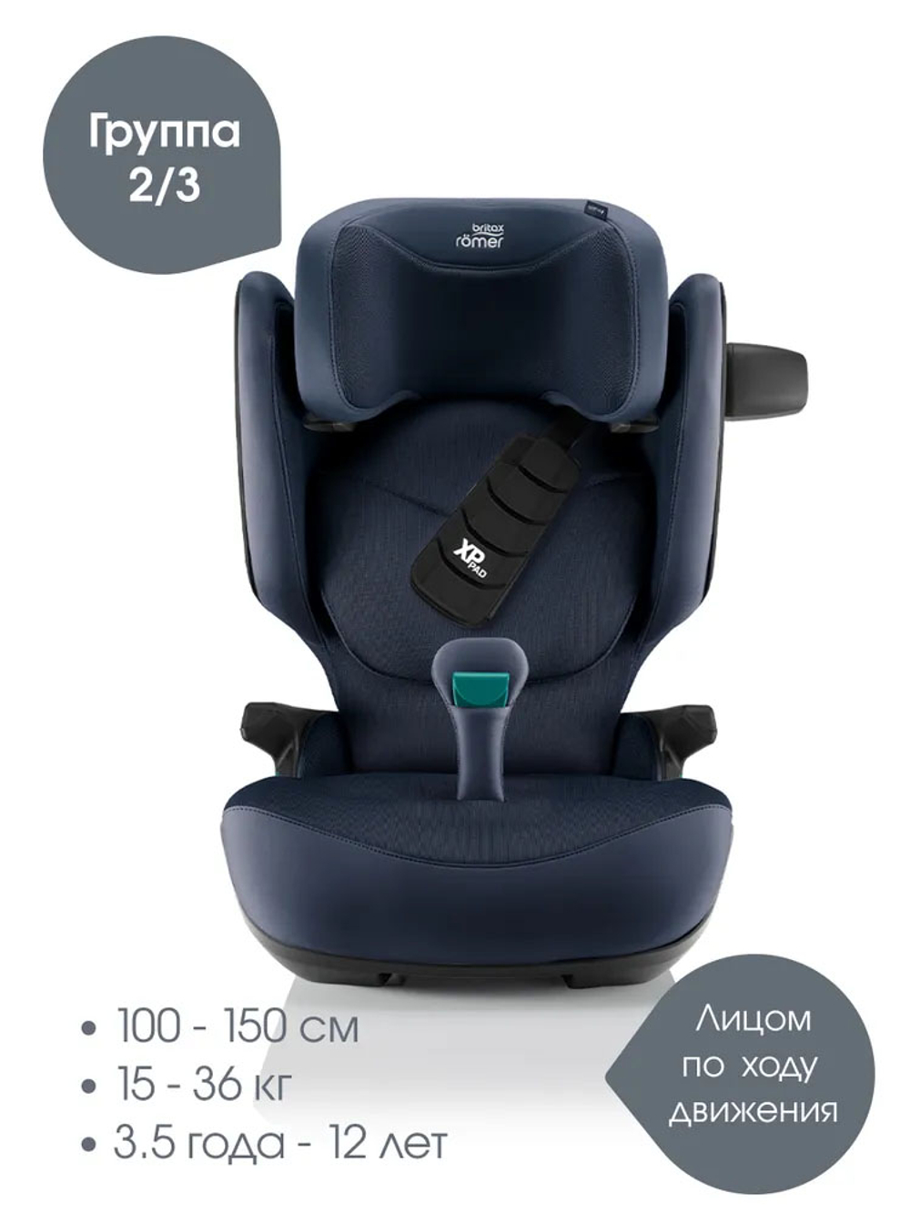 Автокресло 2/3 Britax Roemer KIDFIX PRO i-SIZE Style Night Blue, от3,5 до 12 лет, 15-36 кг (100-150 см), isofix, синий
