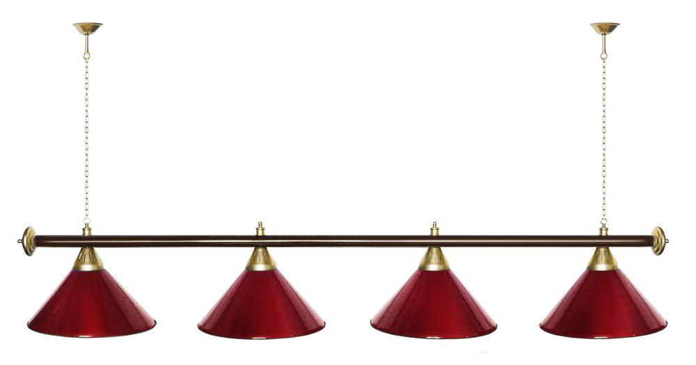 Лампа STARTBILLIARDS 4 пл. (плафоны антик медь,штанга зеленая,фурнитура золото)