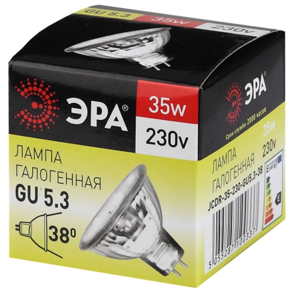 Лампа галогенная ЭРА GU5.3-JCDR(MR16)-35W-230V-CL 35Вт софит теплый белый свет GU5.3 | Лампы галогенные Точечные (MR, PAR)