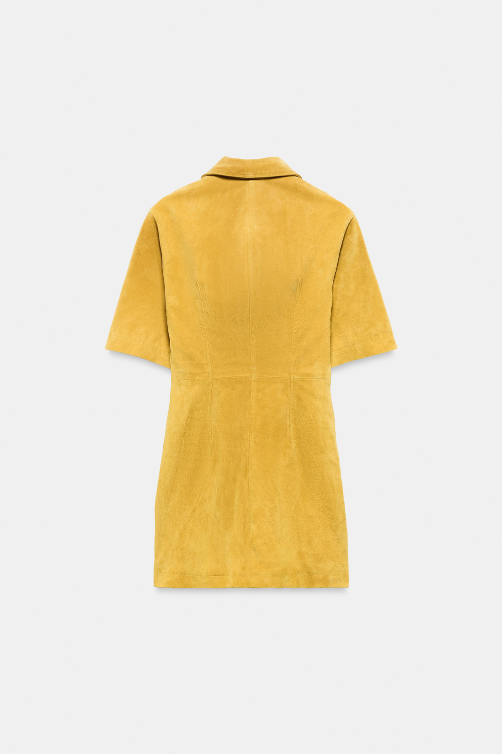 ZARA КОРОТКОЕ ПЛАТЬЕ ИЗ 100% КОЖИ НА МОЛНИИ, ГОРЧИЧНЫЙ